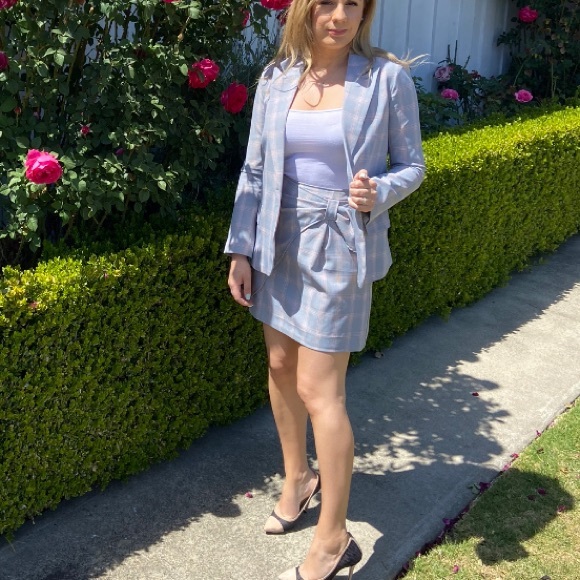 Oasis Jackets & Blazers - Oasis Gray and Pink Plaid Blazer